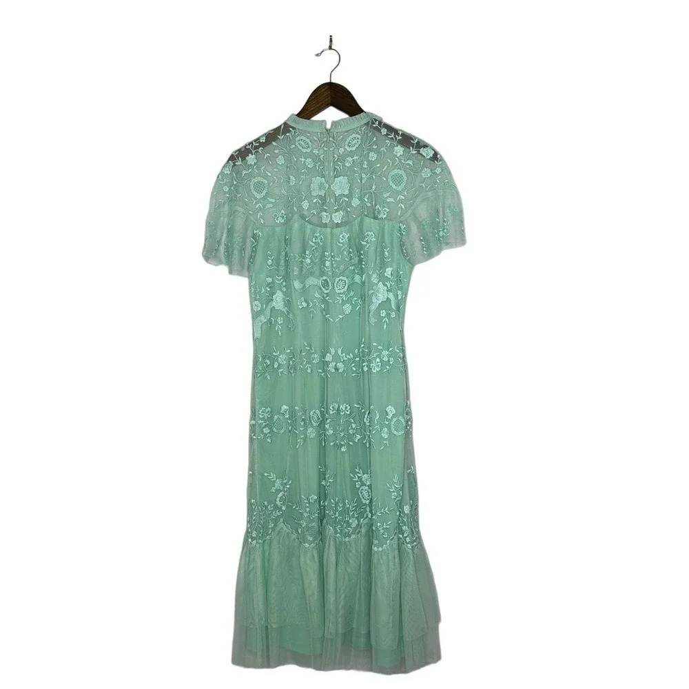 Mac Duggal Size 12 Inicio High Neck Mesh Embroidered Dress in Mint Green
